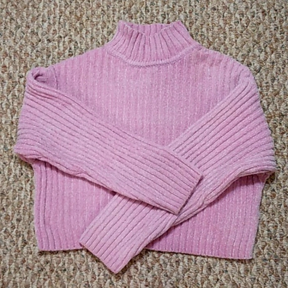 NWOT Ribbed pink/lavender cropped high neck sweater